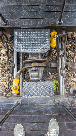 Tiradentes, Brazil, Dec 30, 2015: Closeup view of an old May Smoke train car hook couplerのeditorial素材
