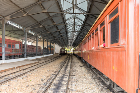 Tiradentes, Brazil, Dec 30, 2015: Old May Smoke train inside the station in Saint John Del Rey, a Colonial Unesco World Heritage city.のeditorial素材