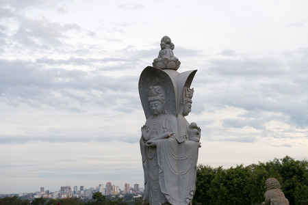 Statue of a Chinese warrior at the Buddhist temple complex in Foz do Iguazu, Brazilの写真素材