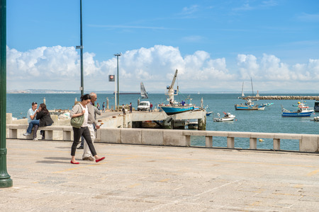 Cascais, Portugal - April 22, 2014: The famous beach at the Bay of Cascais, a portuguese coastal town 30 km west of Lisbon, Portugalのeditorial素材