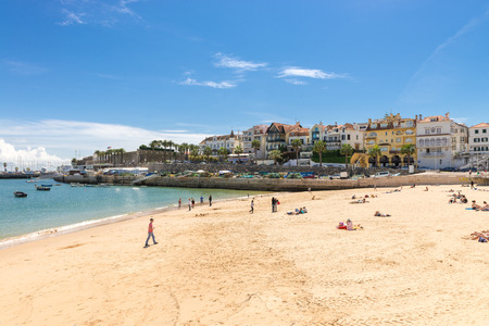 Cascais, Portugal - April 22, 2014: The famous beach at the Bay of Cascais, a portuguese coastal town 30 km west of Lisbon, Portugalのeditorial素材