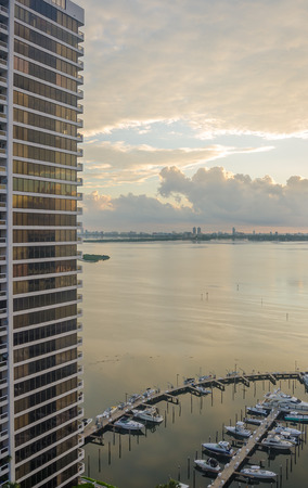 Miami, Florida, USA - October 10, 2012: Buildings and Skyline of Miami South Beach seen from downtown in Floridaのeditorial素材