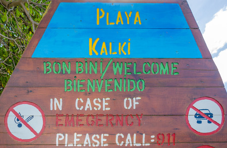 Curacao, Caribbean - october 1, 2012: The beautiful Playa kalki  Beach entrance in the Dutch Antilles the island of Curacao in the caribbeanのeditorial素材