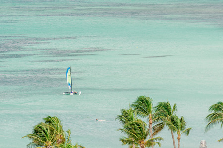 Aruba, Caribbean - September 26, 2012: Aerial view of boats from the west coast in Aruba island at the Caribbean Seaのeditorial素材