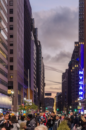 New York, USA - December 4, 2011: Looking view of skyscrapers and the busy streets of New York City with cars through the intersectionsのeditorial素材