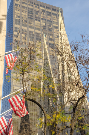 New York, USA - December 3, 2011: Looking up at the skyscrapers and facades in Lower and center Manhattan, New York Cityのeditorial素材