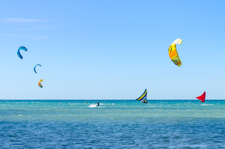 Cumbuco, Brazil, jul 9, 2017: The Jangada boat on the green sea water and blue sky backgroundのeditorial素材