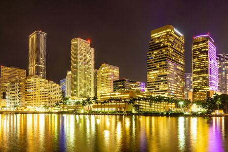 Miami, USA - jun 12, 2018: Night light view of Brickel Key buildings in Miami Floridaのeditorial素材