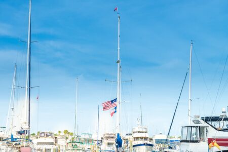 Saint Petersburg, USA - jun 16, 2018: Several small sailboats parked at the marina