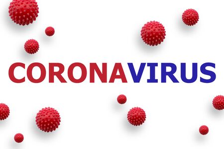 Coronavirus (Covid-19) logo with virus illustration in white isolated background.の写真素材