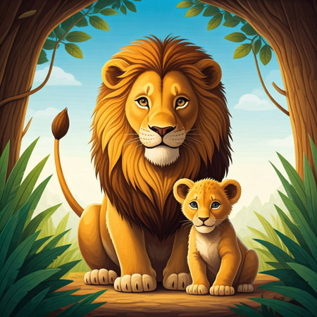 Family of lion and its cub african savage animal on a natural backgroundの素材