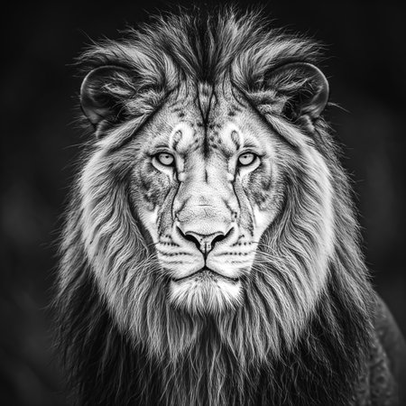 A majestic lion king in the natural light isolated in defocused backgroundの素材