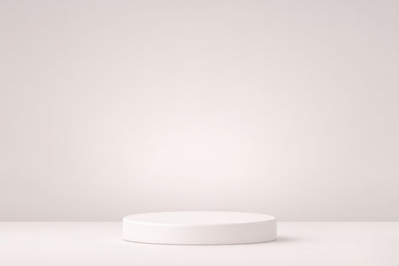 Abstract empty white podium with geometric shadows on elegant background. Mock up stand for product presentation. Minimal concept. Advertising templateの素材