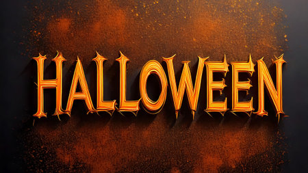 A scary spooky glowing carved halloween label, on a scary halloween night dark backgroundの素材