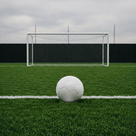 A Soccer Ball on the Field, Ready for the Game, Under the Sunlight, Representing Passion, Competition, Teamwork, and the Spirit of Sportsの素材
