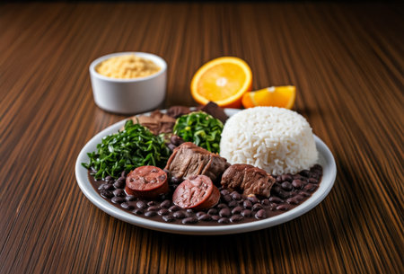 Typical dish of Brazilian cuisine called Feijoada, with black beans, bacon, sausage and porkの素材