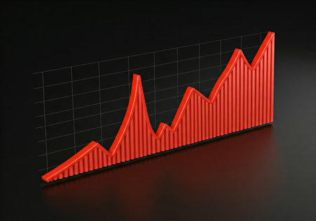Financial Arrow Graphs on a black background. illustration. Abstract chart with trendsの素材