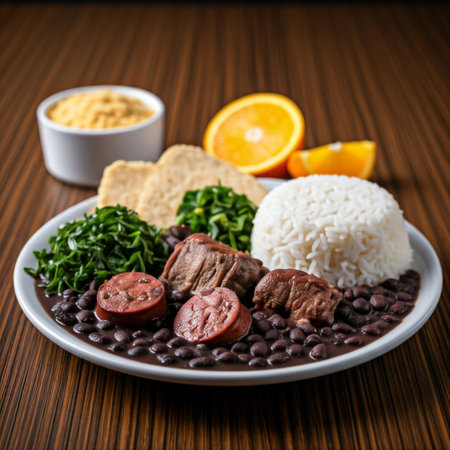 Typical dish of Brazilian cuisine called Feijoada, with black beans, bacon, sausage and porkの素材