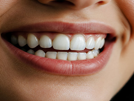 Close-up of smiling woman with healthy teeth. Dentistry conceptの素材