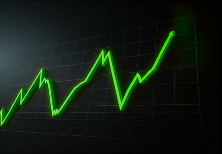 Financial Arrow Graphs on a black background. illustration. Abstract chart with trendsの素材