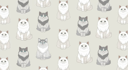 Seamless pattern with cute cats. Vector illustration in pastel colors.の素材