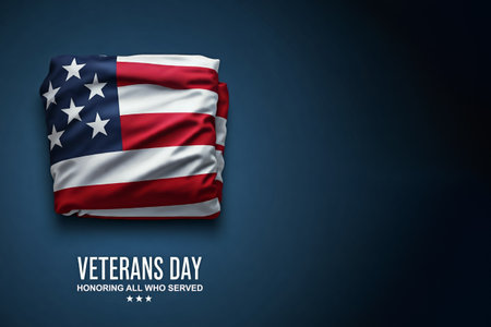 Happy Veterans Day concept. American flags against a blueboard background. November 11の素材