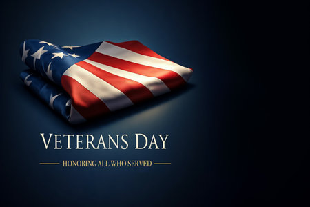 Happy Veterans Day concept. American flags against a blueboard background. November 11の素材