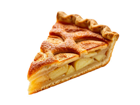 Slice of fresh baked homemade apple pie with fruit slices. isolated on transparent backgroundの素材