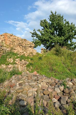 The rests of a wall of the castle in Krevo, Belarus.の写真素材