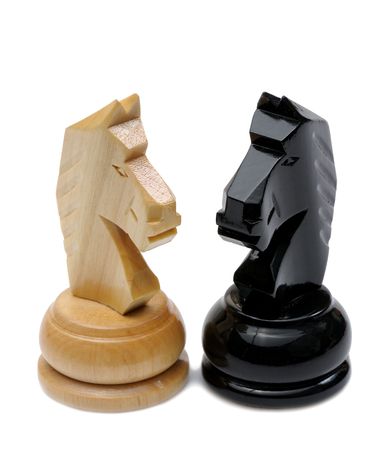Wooden chess pieces light and dark colorsの写真素材