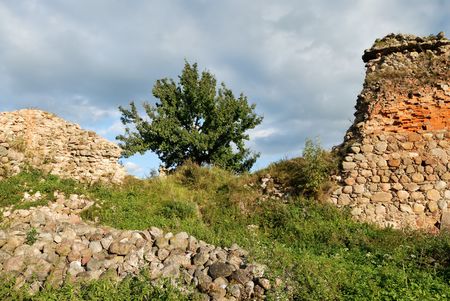 The rests of a wall of the castle in Krevo, Belarus.の写真素材