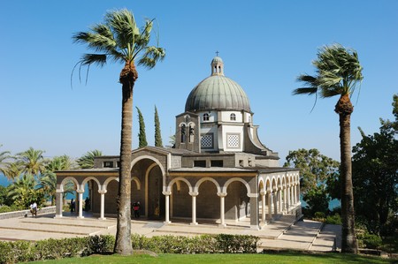 Church on the Mount of Beatitudes near Lake Kinneret (Israel) の写真素材