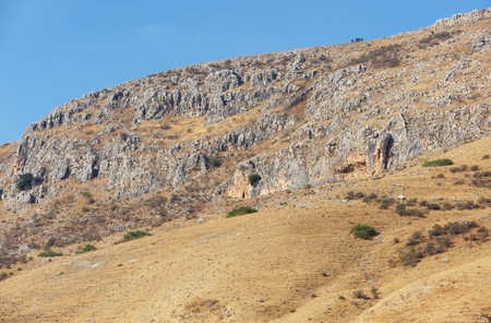 shore of the lake Kinneret near the town of Tiberias in the morningの写真素材