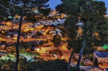 The town of Safed in northern Israel in the late eveningのeditorial素材