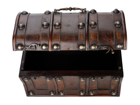 Open Wooden chest, isolated on a white background.