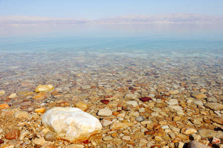The coast of the Dead Sea near Ein Gedi nature reserve in Israelの写真素材