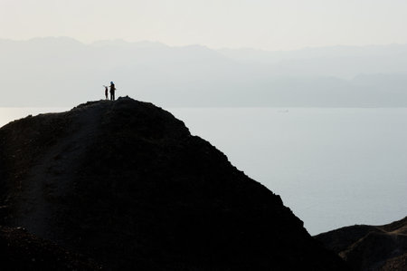 Walk through the mountains near the Gulf of Eilat Red Sea in Israelの写真素材