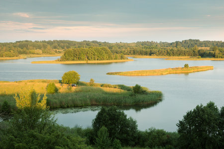 Serene landscape lake in the evening - the shores of Lake Otolovo in Belarus