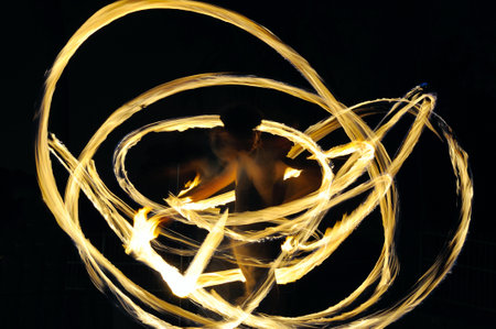 fire tracks on a long exposure during the fire show