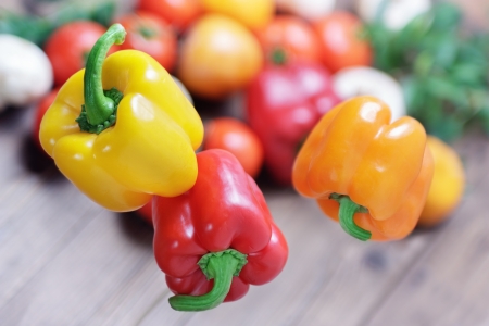 Sweet multicolored pepper on blur backgroundの写真素材