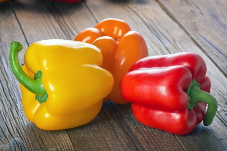 Sweet multicolored pepper on blur backgroundの写真素材