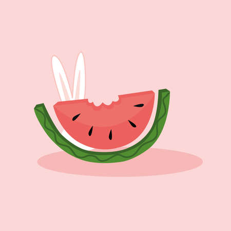 Watermelon illustration. Watermelon rabbit vectorのイラスト素材