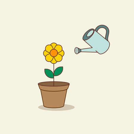 flowerpot with flower illustration. watering can iconのイラスト素材