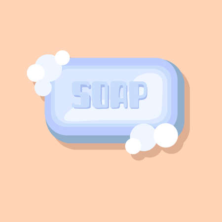 Bar of soap with foam isolated on white. Vector illustrationのイラスト素材