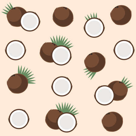 Vector seamless pattern with coconuts and tropical leavesのイラスト素材