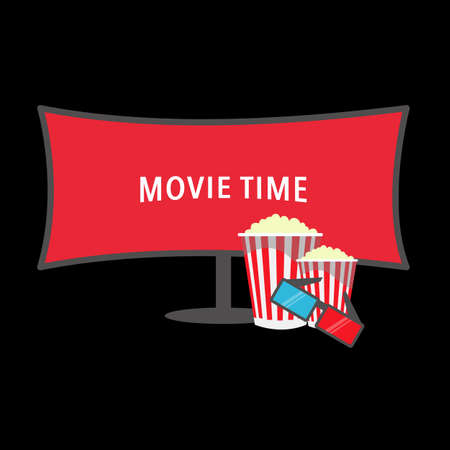 Movie time illustration. Popcorn and filmのイラスト素材