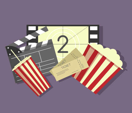 Cinema vector illustration. Movie, pop corn, clapper board, ticketのイラスト素材