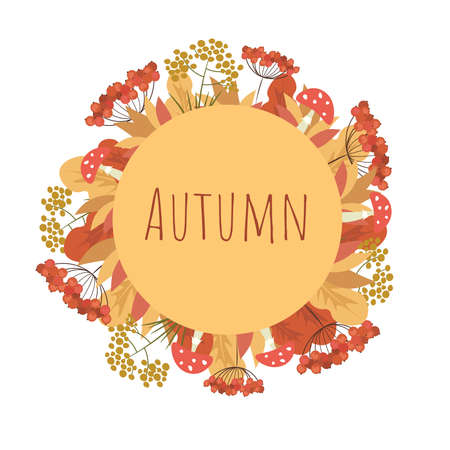 Autumn banner. Mushrooms, leaf yellow signのイラスト素材