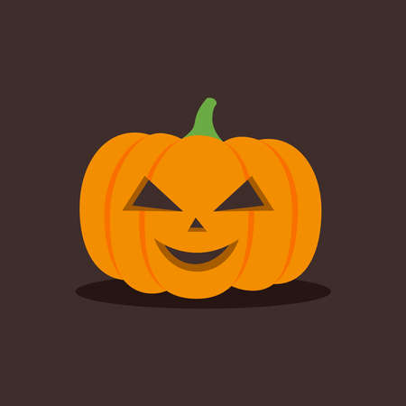 Halloween pumpkin icon. Vector. Autumn symbol. Flat design. Halloween scary pumpkin with smile, happy face. Orange squash silhouette isolated on white background. Cartoon colorful illustration.のイラスト素材