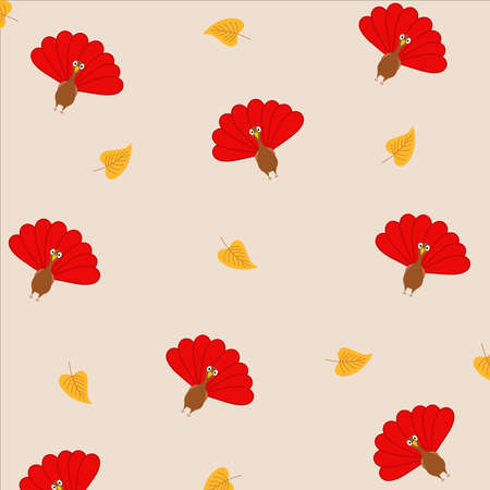 Happy Thanksgiving Day seamless pattern with holiday objects in flat style. Hand drawn background with turkeyのイラスト素材